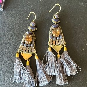 Stella and Dot tassle charcoal grey earrings